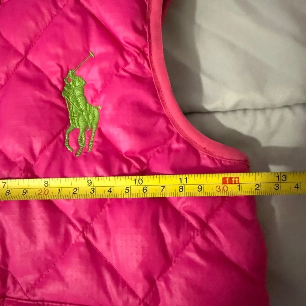 Ralph Lauren Girls Hot Pink Quilted Puffer Vest with Green Logo